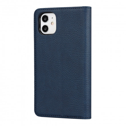 Flip Cover iPhone 11 Echt Litschi-Leder mit Riemen