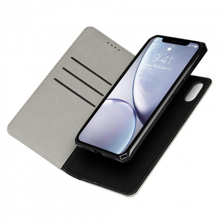 Flip Cover iPhone XR Leder Litchi Echtleder Abnehmbare Hülle