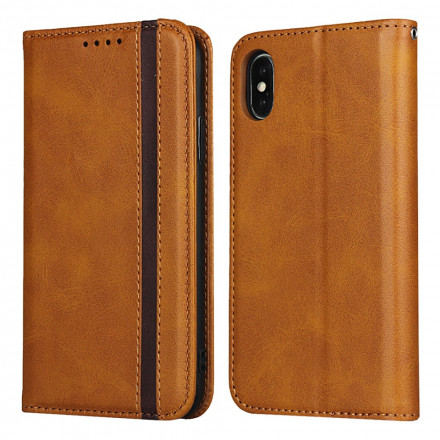 Flip Cover iPhone X / XS Lederoptik Zweifarbig mit Riemen