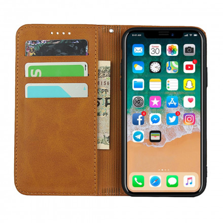 Flip Cover iPhone X / XS Zweifarbige Lederoptik mit Riemen