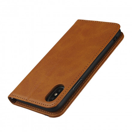 Flip Cover iPhone X / XS Zweifarbige Lederoptik mit Riemen