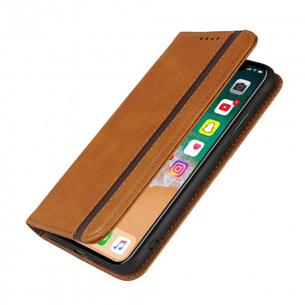 Flip Cover iPhone X / XS Zweifarbige Lederoptik mit Riemen