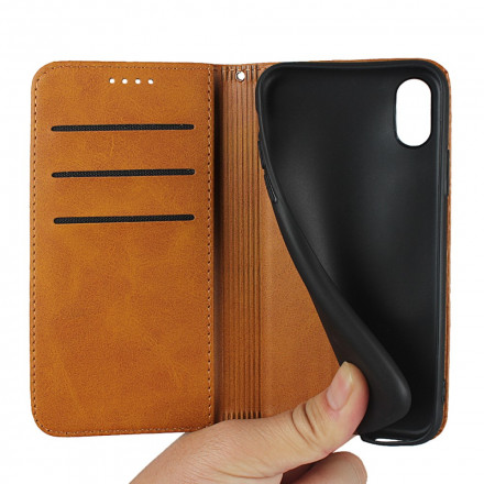 Flip Cover iPhone X / XS Zweifarbige Lederoptik mit Riemen