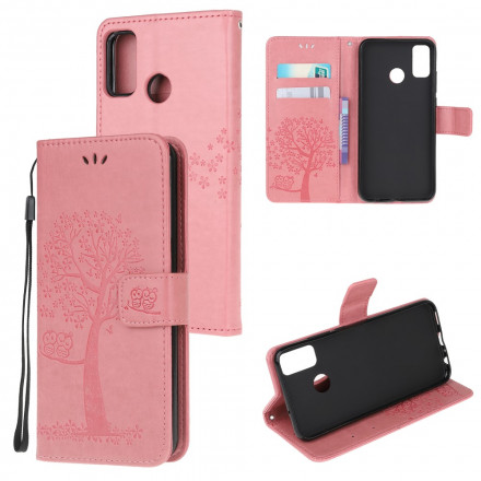 Moto G50 Tasche Baum und Eulen mit Riemen