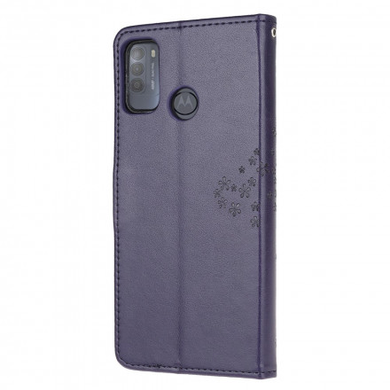 Moto G50 Tasche Baum und Eulen mit Riemen