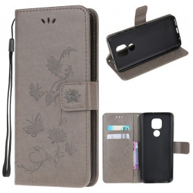 Moto G9 Play Hülle Schmetterlinge und Blumen mit Riemen