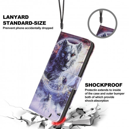Samsung Galaxy A22 5G Winter Wolf Tasche mit Lanyard