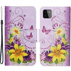 Samsung Galaxy A22 5G Magistrale Blumen Tasche mit Lanyard