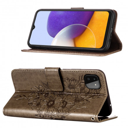Samsung Galaxy A22 5G Schmetterling Design Tasche mit Trageriemen