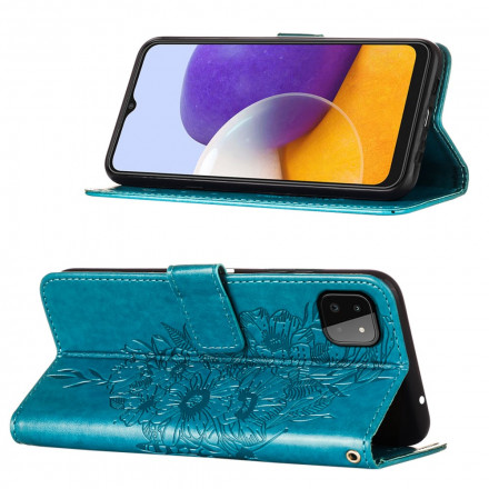 Samsung Galaxy A22 5G Schmetterling Design Tasche mit Trageriemen