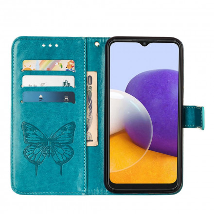 Samsung Galaxy A22 5G Schmetterling Design Tasche mit Trageriemen