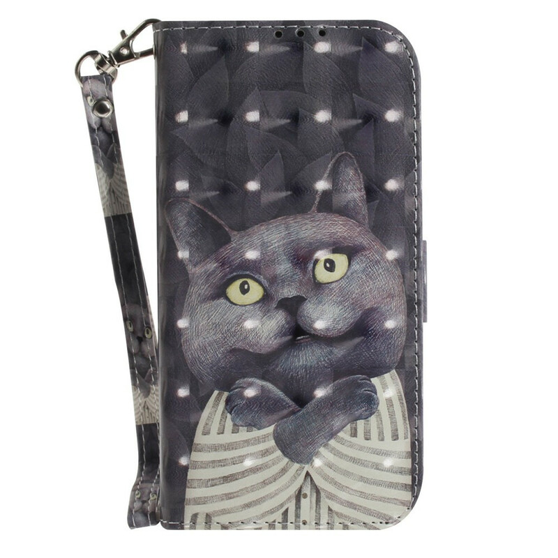 Samsung Galaxy S21 FE Tasche Katze Grau mit Riemen