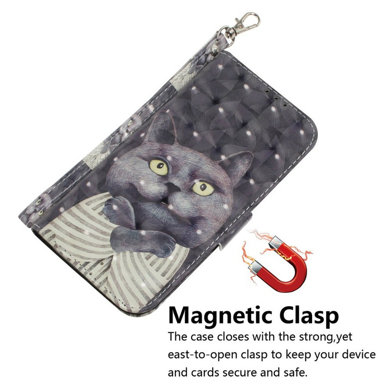 Samsung Galaxy S21 FE Tasche Katze Grau mit Riemen