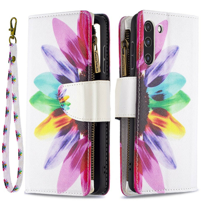 Samsung Galaxy S21 FE Tasche mit Reißverschluss Blume