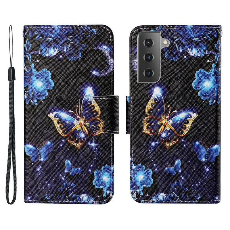 Samsung Galaxy S21 FE Hülle Kostbare Schmetterlinge mit Riemen
