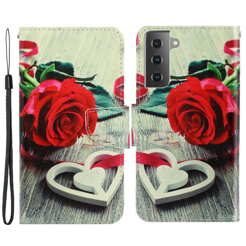 Samsung Galaxy S21 FE Tasche Romantische Rose mit Riemen