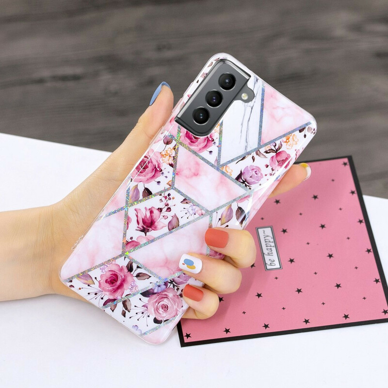 Samsung Galaxy S21 FE Cover Marmoriert Blumen