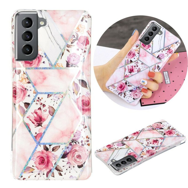 Samsung Galaxy S21 FE Cover Marmoriert Blumen