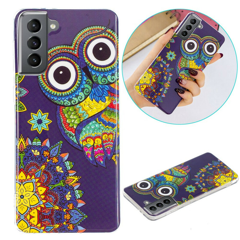 Samsung Galaxy S21 FE Cover Eule Mandala Fluoreszierend