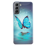 Samsung Galaxy S21 FE Schmetterling Cover Blau Fluoreszierend