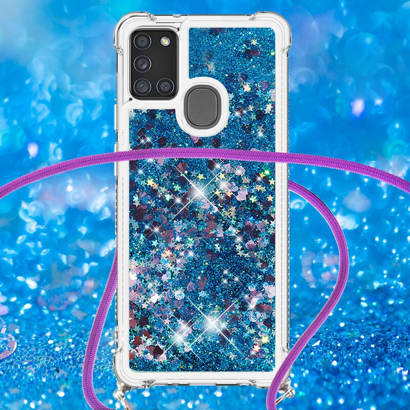 Samsung Galaxy A21s Glitter Cover mit Kordel