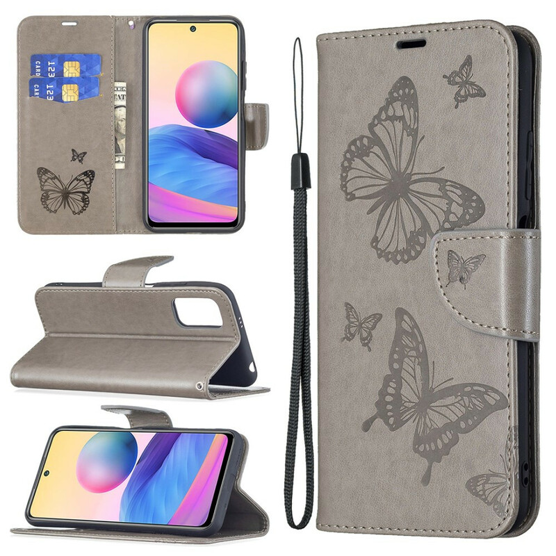 Xiaomi Redmi Note 10 5G / Poco M3 Pro 5G Tasche Bedruckte Schmetterlinge mit Riemen