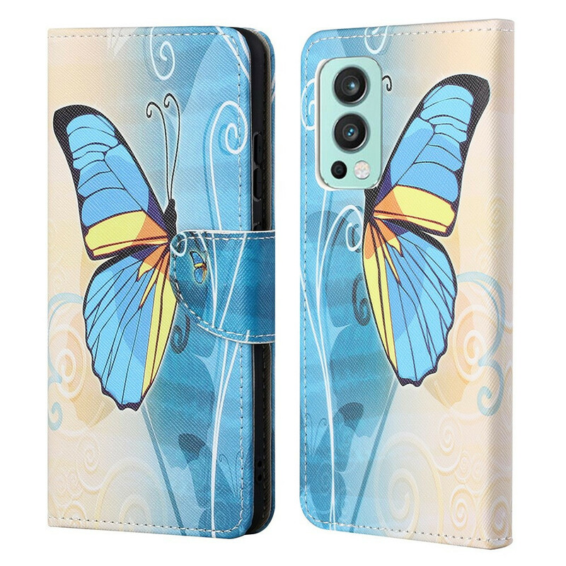 Hülle OnePlus Nord 2 5G Schmetterling Blau und Gelb