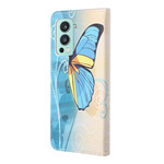 Hülle OnePlus Nord 2 5G Schmetterling Blau und Gelb