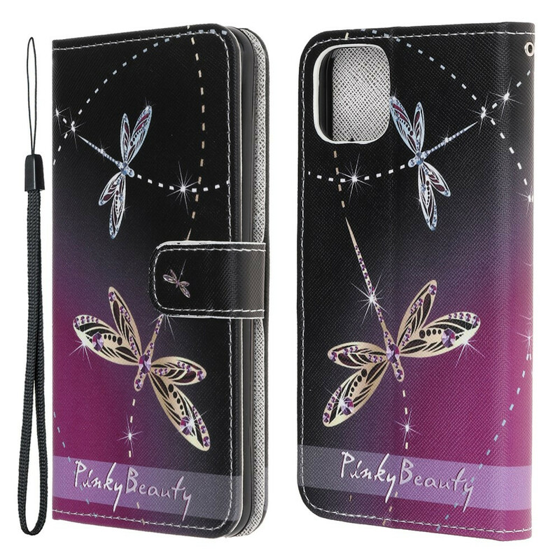 Hülle iPhone 13 Mini Libellen mit Riemen