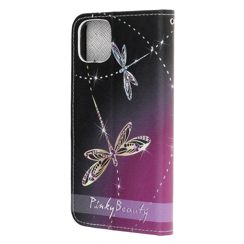 Hülle iPhone 13 Mini Libellen mit Riemen