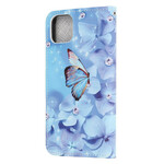 iPhone 13 Mini-Hülle Schmetterlinge Diamanten mit Riemen