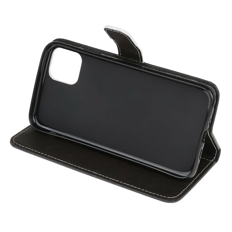 iPhone 13 Mini Katzenaugen Tasche Schwarz mit Riemen
