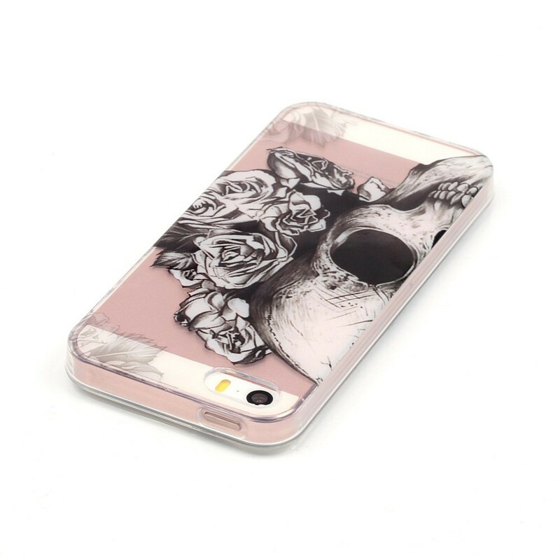 Transparentes iPhone SE/5/5S Cover Blumiger Totenkopf