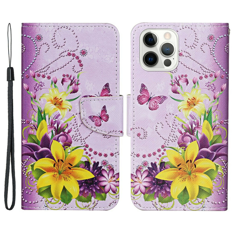 iPhone 13 Pro Magistrale Blumen Hülle mit Lanyard