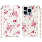 iPhone 13 Pro Max Hülle Blumen Light Spots mit Riemen