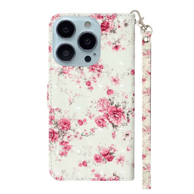 iPhone 13 Pro Max Hülle Blumen Light Spots mit Riemen