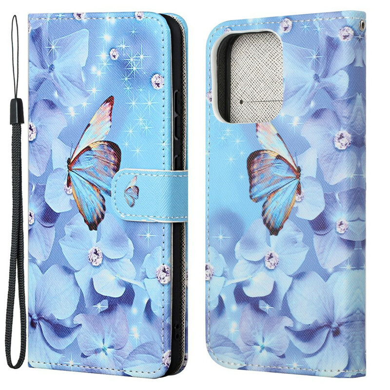 iPhone 13 Schmetterlings-Diamanten-Tasche mit Riemen