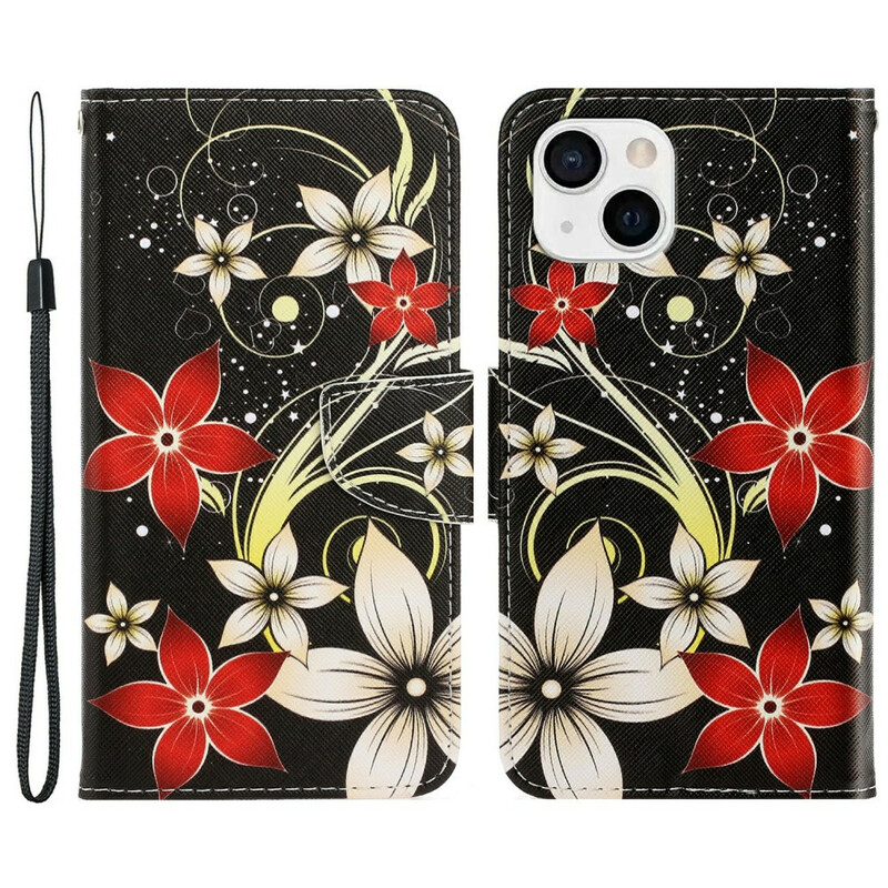 iPhone 13 Hülle Bunte Blumen mit Riemen