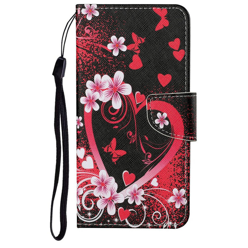 iPhone 13 Hülle Blumen und Herzen mit Lanyard