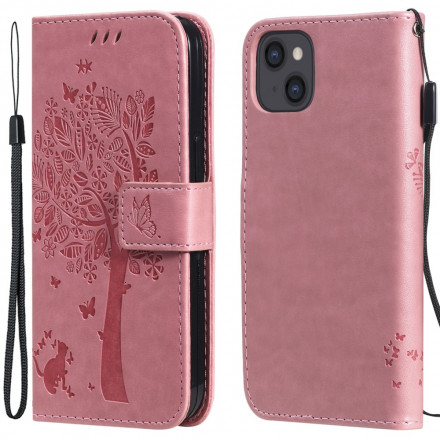iPhone 13 Hülle Baum und Katze mit Riemen