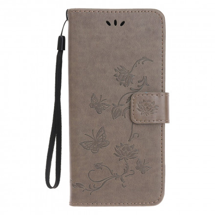 Motorola Edge 20 Lite Tasche Schmetterlinge und Blumen mit Riemen