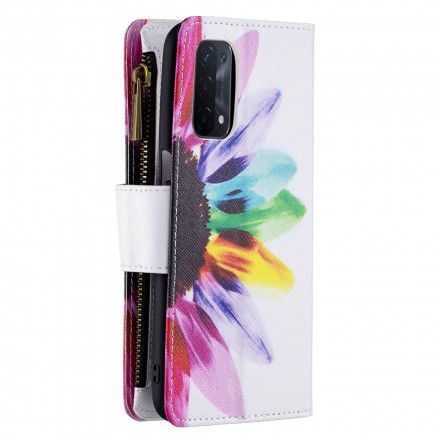 Tasche Oppo A54 5G / A74 5G Tasche mit Reißverschluss Blume