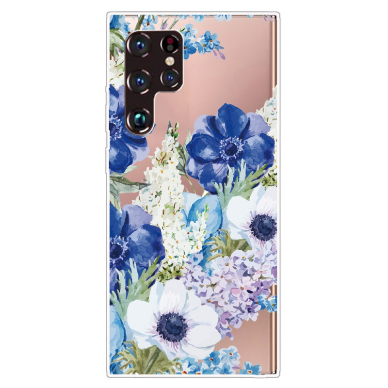 Samsung Galaxy S22 Ultra 5G Cover Aquarell Blaue Blumen