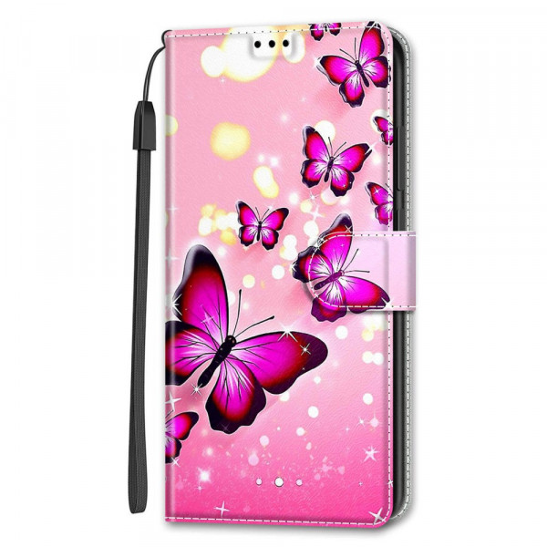 Samsung Galaxy S22 Ultra 5G Schmetterling Fan Tasche mit Riemen