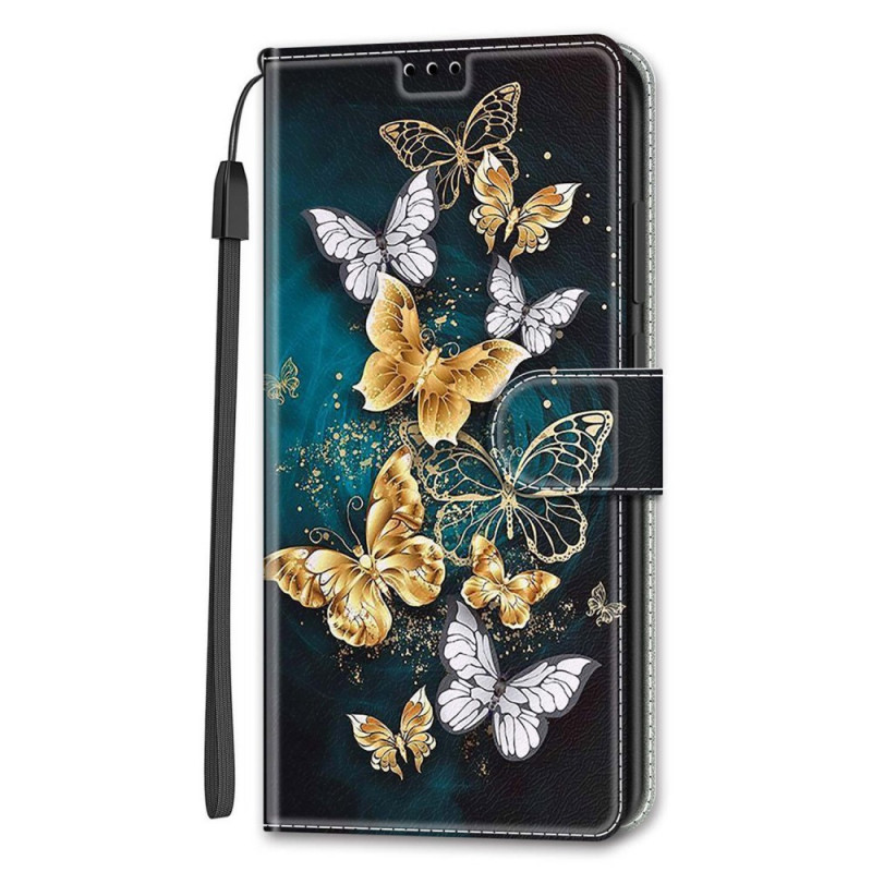 Samsung Galaxy S22 Ultra 5G Schmetterling Fan Tasche mit Riemen