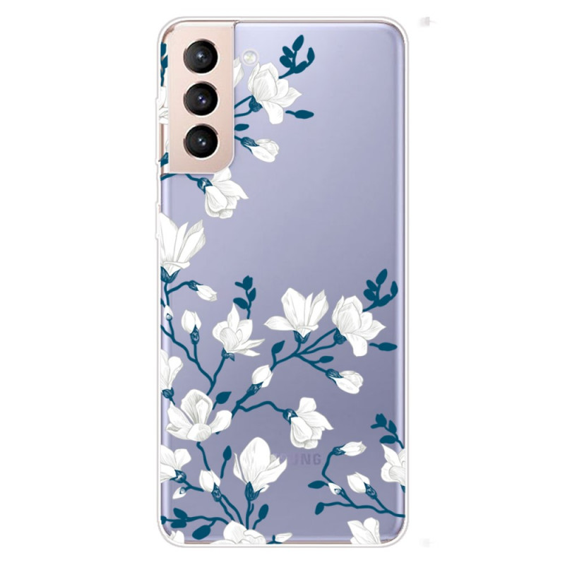 Samsung Galaxy S22 5G Hülle Transparent Weisse Blumen