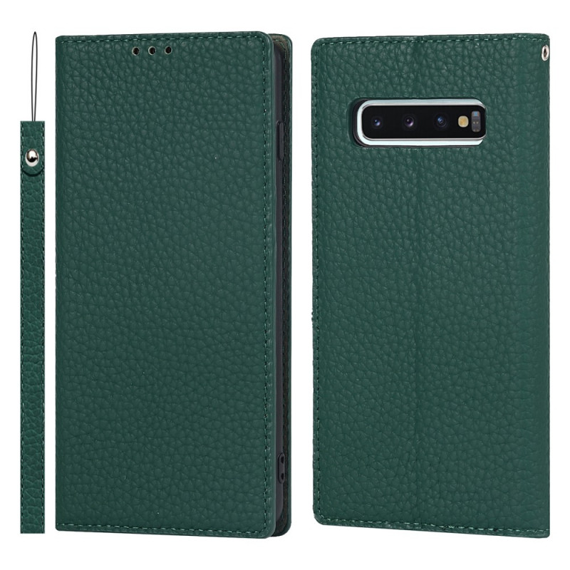 Flip Cover Samsung Galaxy S10 Echtleder Litchi mit Riemen