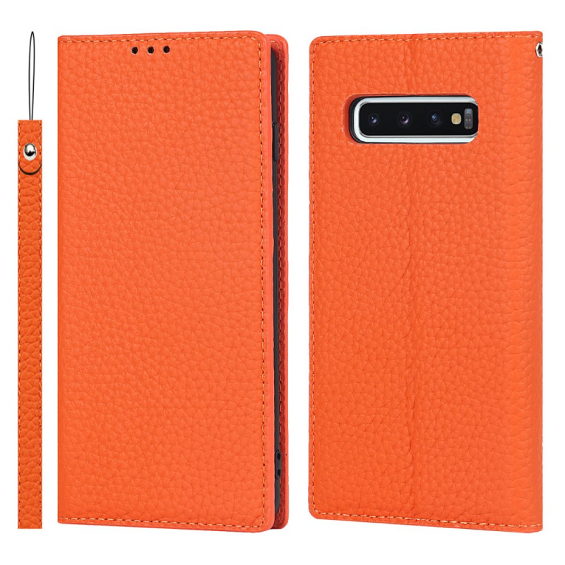 Flip Cover Samsung Galaxy S10 Echtleder Litchi mit Riemen