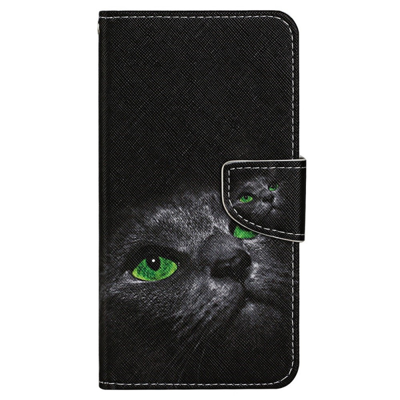 Samsung Galaxy A13 Tasche Grünäugige Katze mit Riemen