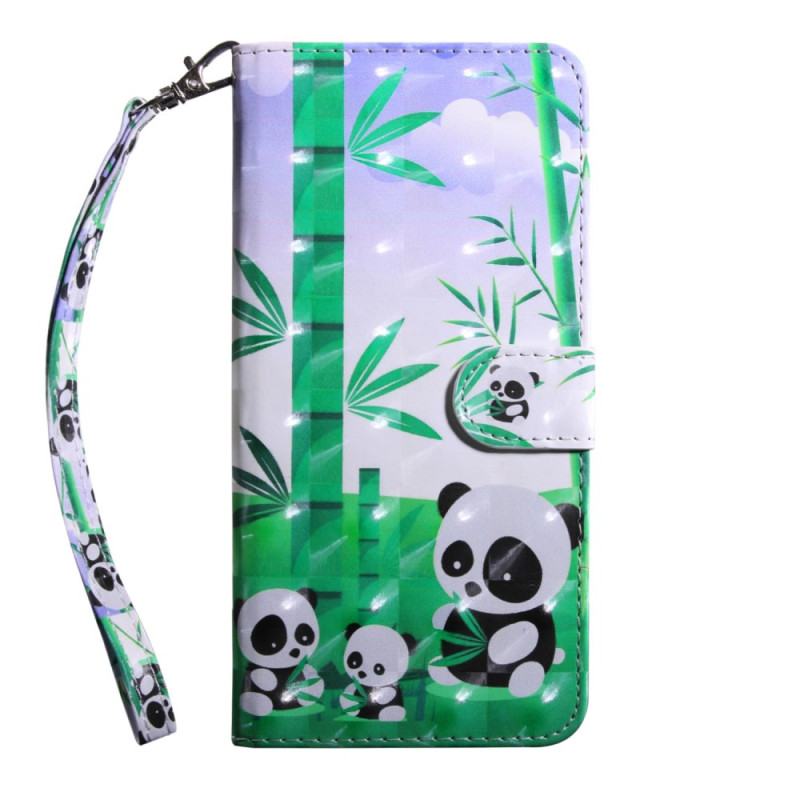 Xiaomi Redmi 10C Tasche Panda Familie mit Riemen